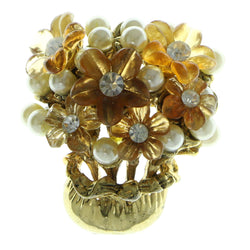 Flower Bouquet Brooch Pin With Bead Accents Gold-Tone & Multi Colored #LQP196