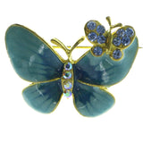 Butterfly Brooch Pin With Crystal Accents Gold-Tone & Blue Colored #LQP199