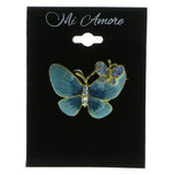 Butterfly Brooch Pin With Crystal Accents Gold-Tone & Blue Colored #LQP199