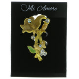 Flowers Brooch Pin With Crystal Accents Gold-Tone & Yellow Colored #LQP201