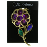 Flower Brooch Pin With Stone Accents Gold-Tone & Purple Colored #LQP204