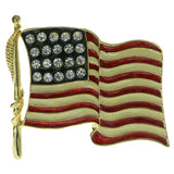 American Flag Brooch-Pin With Crystal Accents Gold-Tone & Multi Colored #LQP207
