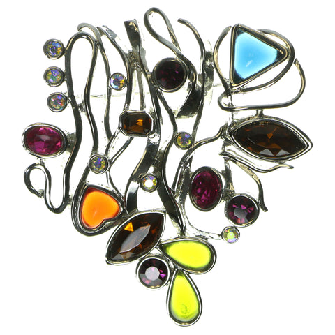 Abstract Brooch Pin With Colorful Accents  Silver-Tone Color #LQP20