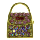 Hand Bag Brooch-Pin With Crystal Accents Gold-Tone & Pink Colored #LQP214