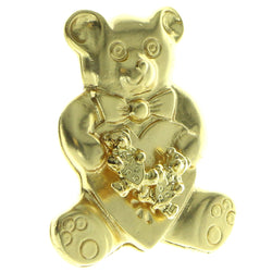 Teddy Bear Holds Matching Earrings Brooch-Pin Gold-Tone Color  #LQP217