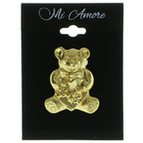 Teddy Bear Holds Matching Earrings Brooch-Pin Gold-Tone Color  #LQP217