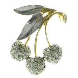 Cherries Brooch-Pin With Crystal Accents Gold-Tone & Silver-Tone Colored #LQP221
