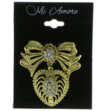 Bow Heart Brooch-Pin  With Crystal Accents Gold-Tone Color #LQP222