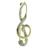 Treble Cleff Brooch-Pin With Crystal Accents  Gold-Tone Color #LQP226