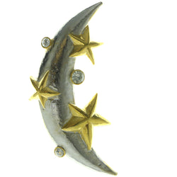 Crescent Moon Stars Brooch-Pin With Crystal Accents Gold-Tone & Silver-Tone Colored #LQP227