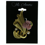 Rose Brooch-Pin With Bead Accents Gold-Tone & Pink Colored #LQP229