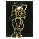 Cat Brooch Pin With Colorful Accents  Gold-Tone Color #LQP22