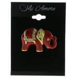 Elephants Brooch-Pin With Crystal Accents Gold-Tone & Red Colored #LQP233