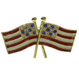 Two Flags Brooch-Pin With Crystal Accents Gold-Tone & Multi Colored #LQP234