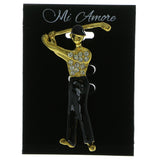 Golf Brooch-Pin With Crystal Accents Gold-Tone & Black Colored #LQP235