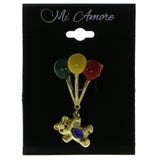 Teddy Bear With Balloons Brooch-Pin With Crystal Accents Gold-Tone & Blue Colored #LQP239