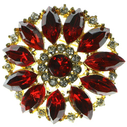 Flower Brooch Pin With Crystal Accents Gold-Tone & Red Colored #LQP23
