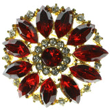 Flower Brooch Pin With Crystal Accents Gold-Tone & Red Colored #LQP23