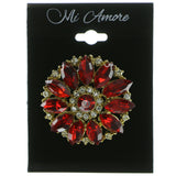 Flower Brooch Pin With Crystal Accents Gold-Tone & Red Colored #LQP23