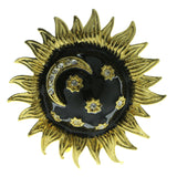 Sun Brooch-Pin With Crystal Accents Gold-Tone & Black Colored #LQP241
