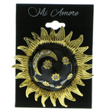 Sun Brooch-Pin With Crystal Accents Gold-Tone & Black Colored #LQP241