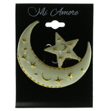 Moon And Stars Brooch-Pin Gold-Tone & White Colored #LQP242