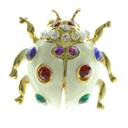 Beetle Brooch-Pin With Crystal Accents Gold-Tone & White Colored #LQP244