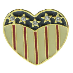 Heart American Flag Brooch-Pin With Crystal Accents Gold-Tone & White Colored #LQP247