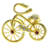 Bicycle Brooch-Pin With Crystal Accents Gold-Tone & Red Colored #LQP248