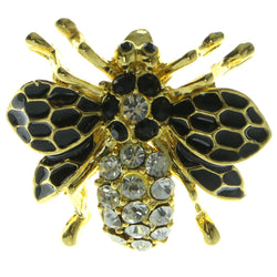 Fly Brooch-Pin With Crystal Accents Gold-Tone & Black Colored #LQP249
