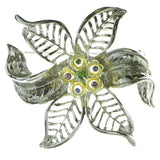 Flower Brooch Pin With Crystal Accents  Silver-Tone Color #LQP24
