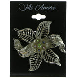 Flower Brooch Pin With Crystal Accents  Silver-Tone Color #LQP24