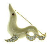 Sealion Brooch-Pin With Crystal Accents Gold-Tone & White Colored #LQP252