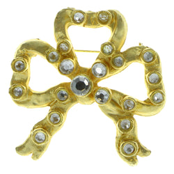 Bow Brooch-Pin With Crystal Accents  Gold-Tone Color #LQP256