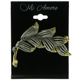 Feather Brooch-Pin With Crystal Accents Gold-Tone & Silver-Tone Colored #LQP258