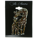 Giraffe Brooch Pin With Crystal Accents Silver-Tone & Brown Colored #LQP25