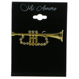 Trumpet Brooch-Pin With Crystal Accents  Gold-Tone Color #LQP261