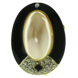 Gold-Tone & Black Colored Metal Brooch-Pin With Crystal Accents #LQP262