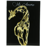 Giraffe Brooch-Pin With Crystal Accents Gold-Tone & Black Colored #LQP264