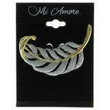 Glitter Feather Brooch-Pin Gold-Tone & Silver-Tone Colored #LQP265