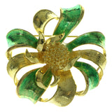 Flower Brooch-Pin Gold-Tone & Green Colored #LQP270