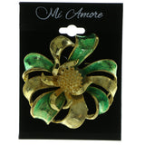 Flower Brooch-Pin Gold-Tone & Green Colored #LQP270
