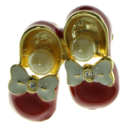 Shoes Brooch-Pin With Bead Accents Gold-Tone & Red Colored #LQP277