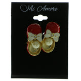 Shoes Brooch-Pin With Bead Accents Gold-Tone & Red Colored #LQP277