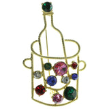 Wine Bottle Ice Bucket Brooch-Pin With Crystal Accents Gold-Tone & Multi Colored #LQP279