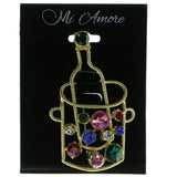 Wine Bottle Ice Bucket Brooch-Pin With Crystal Accents Gold-Tone & Multi Colored #LQP279