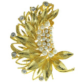Gold-Tone & White Colored Metal Brooch-Pin With Bead Accents #LQP281