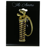 Golf Bag With Clubs Brooch-Pin With Crystal Accents Gold-Tone & Purple Colored #LQP283