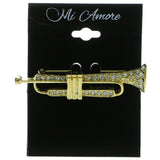 Trumpet Brooch-Pin With Crystal Accents  Gold-Tone Color #LQP286