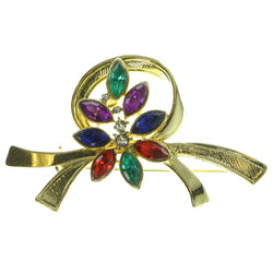 Ribbon Brooch Pin With Crystal Accents  Gold-Tone Color #LQP28